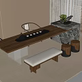 Tea Table and Chair Combination Stool Tea Set Bench 3d model