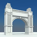 Classical Arched Stone Entrance Gate With Decorative Towers And Intricate Carvings