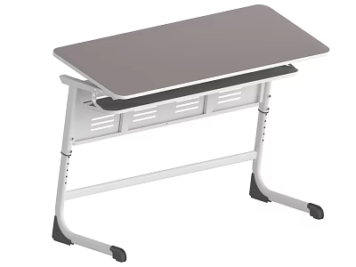 Modern Conference Table With Gray Top White Metal Frame Storage Shelf And Rolling Wheels 3d model