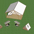 Scenic Campsite Landscape With Tents Swings Lighting And Mountain View At Twilight