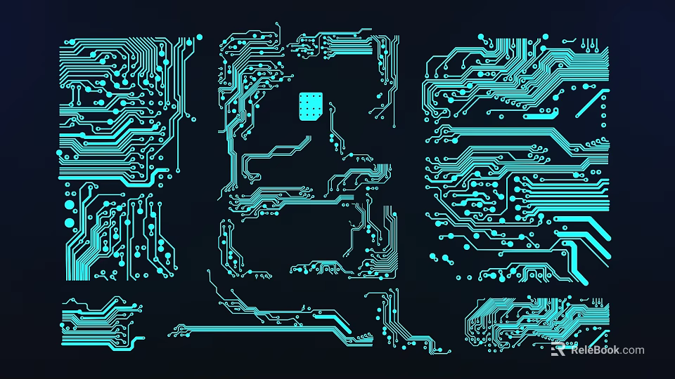 Teal Circuit Board Pattern Wall Decor with Black Background and Intricate Wiring Design 3d model