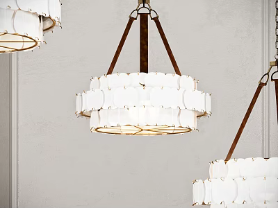 Elegant Modern Chandelier With White Shade And Wooden Frame For Interior Decor 3d model