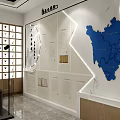 Spacious Modern Retail Store Interior With Wooden Shelves Display Cabinets White Counter And Marble Floor