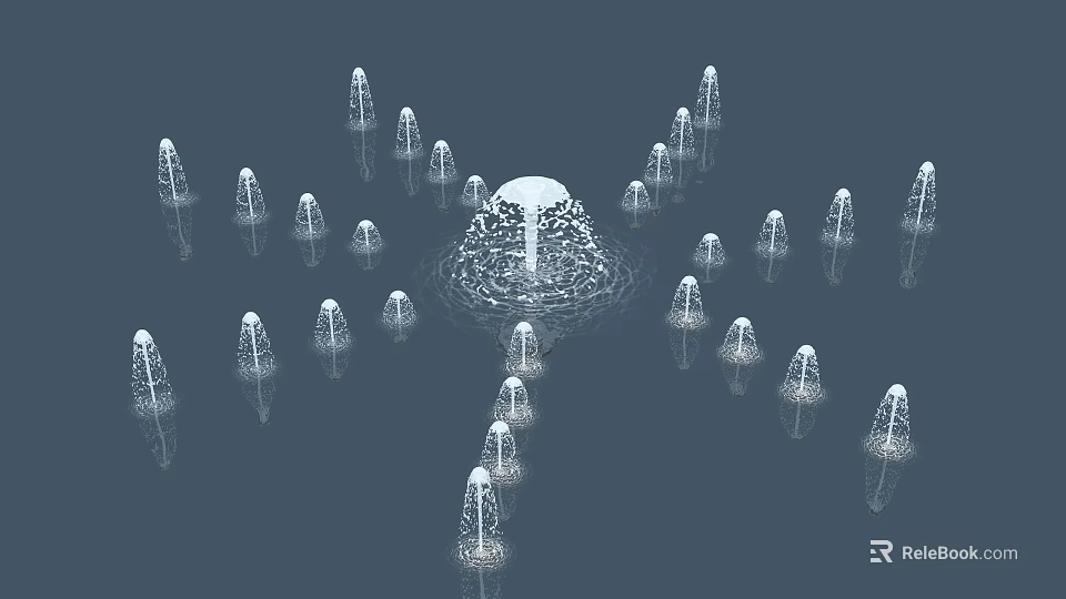 Elegant Garden Ornament With Central Circular Fountain Surrounding Water Jets And Ripples 3d model 