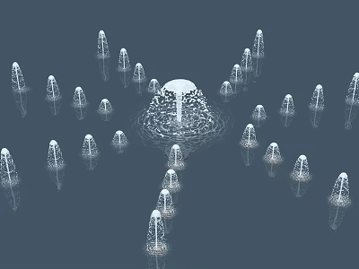 Elegant Garden Ornament With Central Circular Fountain Surrounding Water Jets And Ripples 3d model