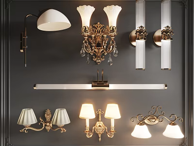 Elegant Wall Lamps With Crystal Accents And Gold Finishes For Interior Decor 3d model