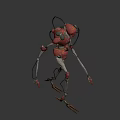 Red Metallic Robot Character With Glowing Body Parts Standing On Blue Backdrop