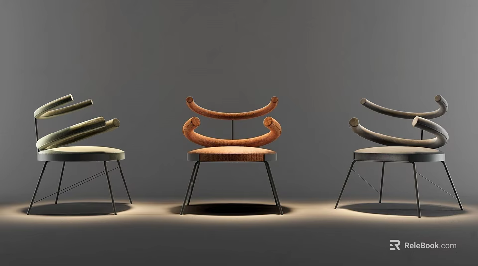 Unique Design Leisure Chairs With Curved Backrest And Stylish Metal Leg Structure 3d model 