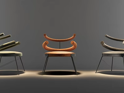 Unique Design Leisure Chairs With Curved Backrest And Stylish Metal Leg Structure 3d model