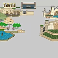 Outdoor Feature Wall Design With Stone Decorations Water Elements And Greenery 3d model