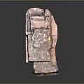 Ancient Brick And Stone Structure With Red Pink Tones And Mossy Base On Dark Background