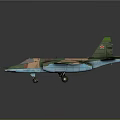 Military Attack Aircraft Featuring Green Brown Camouflage Paint and Red Star Insignia on Gray Background