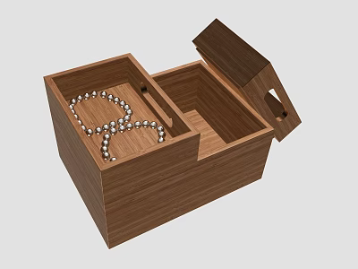 Open Wooden Box With Decorative Ornament Set Featuring Beads Arranged In Small Compartment 3d model