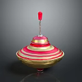 Red And Gold Striped Decorative Weapon With Spinning Top Structure And Metallic Accents