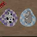 Kids Shaped Carpets With Cow And Bee Patterns Purple Blue Checkered Design