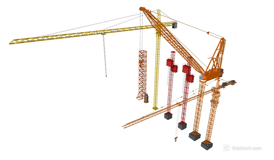 Industrial Tower Cranes As Heavy Duty Construction Machinery Equipment Tools 3d model 