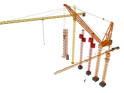 Industrial Tower Cranes As Heavy Duty Construction Machinery Equipment Tools 3d model