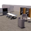 Modern Public Office Space With Multiple Seating Areas Sofa Tables Partitions And Green Plants