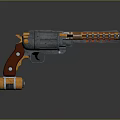 Futuristic Revolver With Black Orange Red Accents Mechanical Metal Body And Stylish Grip