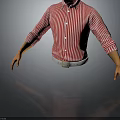 Red White Striped Collared Shirt With Button Front And Cuffed Sleeves 3d model