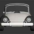 Shiny Silver Vintage Style Car With Yellow Headlights And Blue Rimmed Tires