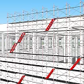 Tall Building Under Construction With Scaffolding Structure And Red Ladders 3d model