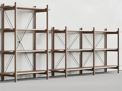 Wooden Open Shelving Units With Cross Braces For Storage And 3d model