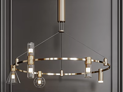 Modern Gold Circular Chandelier with Metal Frame and Glass Light Fixtures 3d model