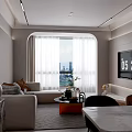 Modern Living and Dining Room Interior With Beige Sofa Marble Coffee Table TV City View