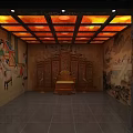 Traditional Culture Center Interior With Mural Paintings Wooden Screens And Golden Chair