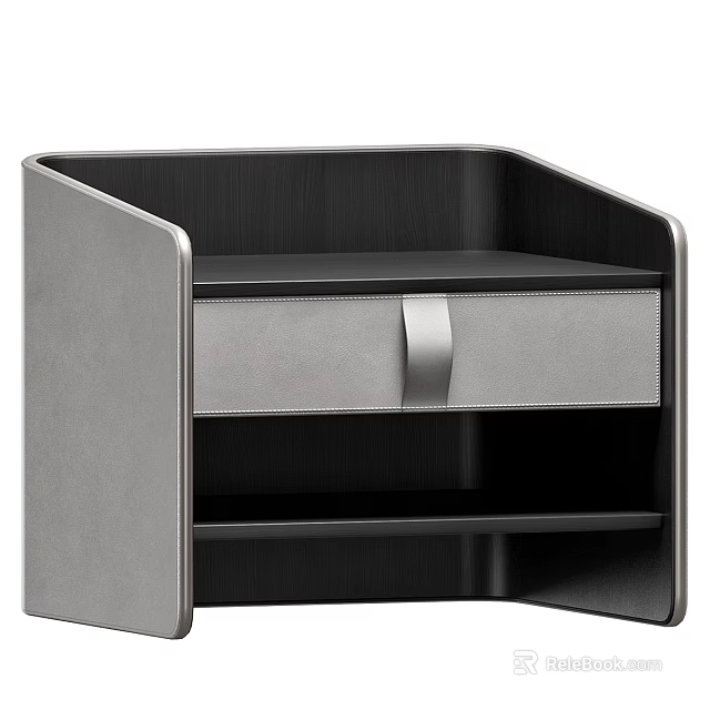 Modern Black Bedside Table With Silver Drawer Handle And Minimalist Design 3d model 