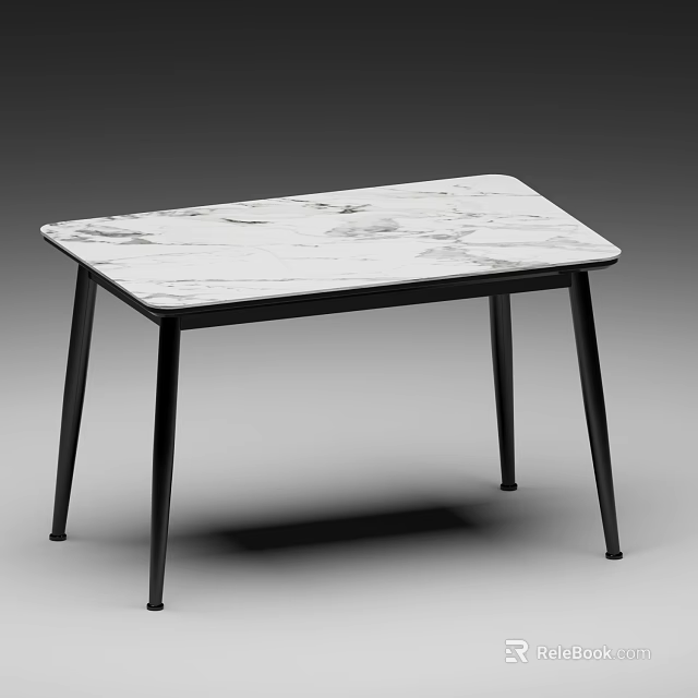 Modern Dining Table With White Marble Tabletop And Black Metal Legs 3d model