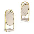 Set Of Two Elegant Oval Mirrors With Gold Frame And Marble Base