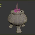 Decorative Ornament Set Featuring Three Legged Stone Incense Burner With Carved Design And Incense Sticks