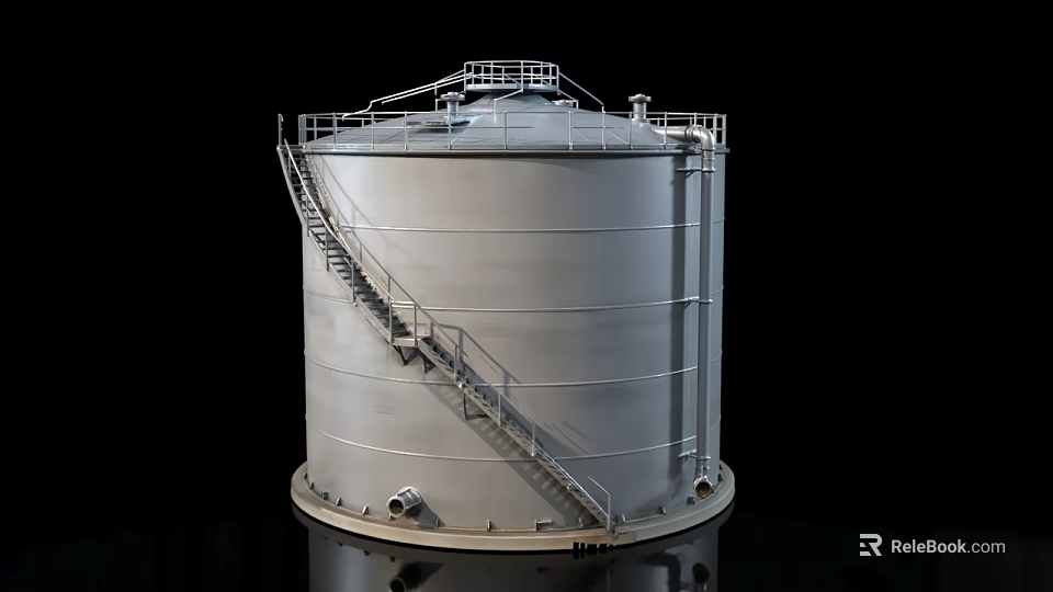 Large Silver Industrial Storage Tank With Stairway And Platform Structure 3d model 