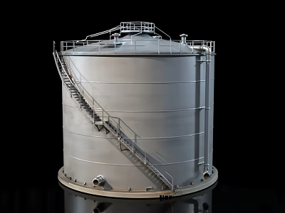 Large Silver Industrial Storage Tank With Stairway And Platform Structure 3d model