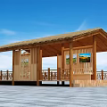 Wooden Pavilion Structure With Sloped Roof Railing And Decorative Paintings On Stone Pavement