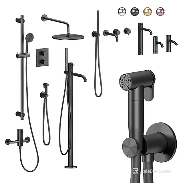 Modern Black Shower System With Handheld Head Rain Shower Control Panel And Faucet 3d model 