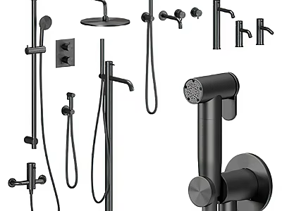 Modern Black Shower System With Handheld Head Rain Shower Control Panel And Faucet 3d model