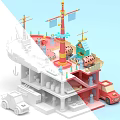 Playful Cartoon Scene With Musical Instruments And Colorful Architectural Elements