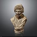 Classical Marble Bust Sculpture With Curly Hair And Drapery Displayed On Dark Background