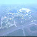 Evening Illuminated Urban Park Landscape With Lush Green Lawns Circular Structures And Track Field