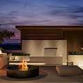 Modern Terrace Garden Design With Fire Pit Sofa And Green Plants