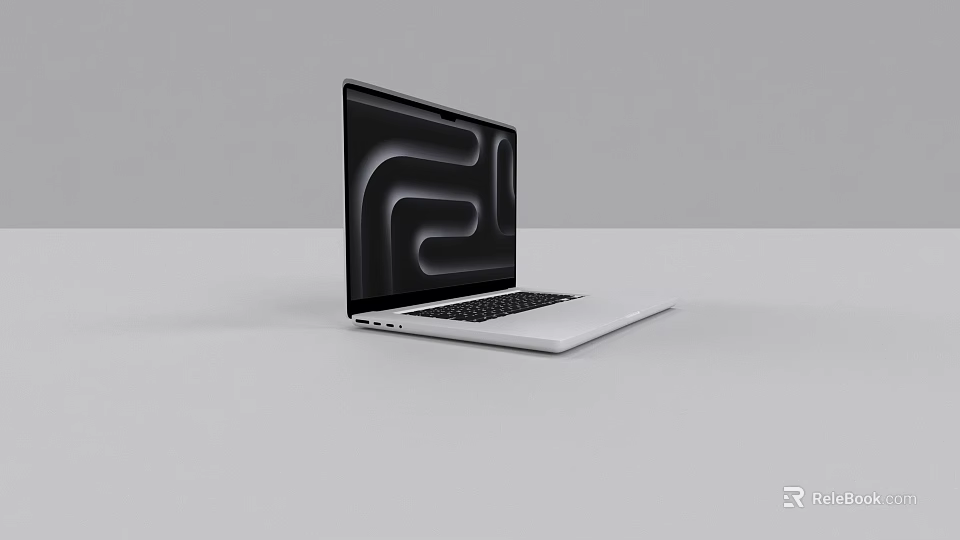 Modern Laptop With Black Screen Featuring Abstract Curves White Body And Sleek Design 3d model 