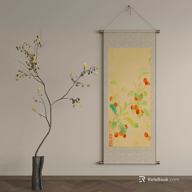 Square Rug For Minimalist Chinese Style Interior With Scroll Art 3d model