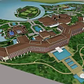 Traditional Style Hotel Building With Multi story Structure Courtyard And Water Feature