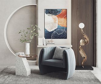 Modern Single-person Sofa Leisure Chair Leather Dining Chair Side-table Corner-table Ornaments Combination Vase Floor Lamp 3d model