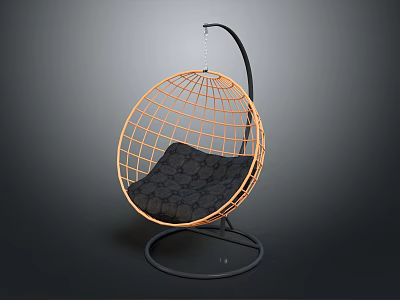 Modern Wicker Hanging Chair With Black Metal Stand And Padded Cushion 3d model