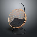 Modern Wicker Hanging Chair With Black Metal Stand And Padded Cushion