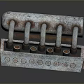 Heavy Duty Tire with Rusty Metal Casing Silver Pipes and Round Bolt Holes Design